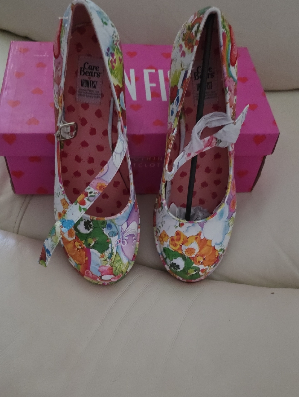 Care Bears White Floral Mary Jane Shoes with Multicolor Flowers NWT